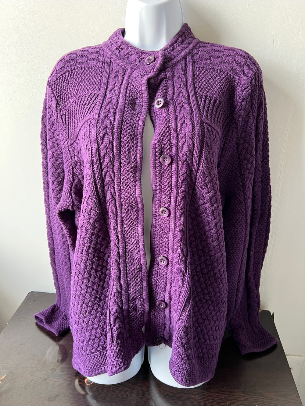L.L. Bean Purple Cable-Knit Button Cardigan